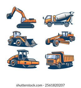 heavy aquipment construction icon set