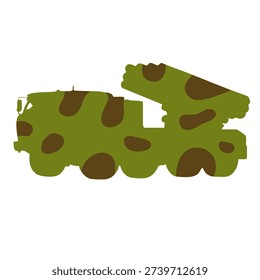 heavy army vehicle equipped with multiple rocket launcher system and camouflage design