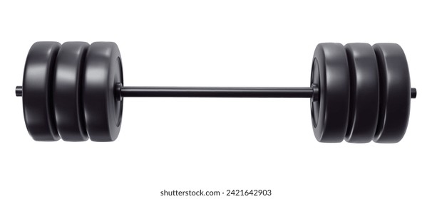 Heavy black barbell in bright cartoon 3d style. Cute modern minimal vector illustration.