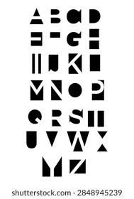 Heavy black block typography featuring cutout geometric negative space shapes for uppercase letters A to Z, ideal for modern graphic posters, avant-garde logos, and brutalist branding.