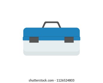 Heavy blue toolkit box with convenient handle. Case full of special tools to us in car repairment service that has solid lockers vector illustration.