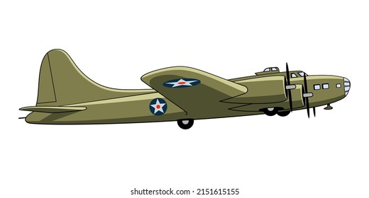 Heavy Bomber B-17 Flying Fortress 1938. WW II aircraft. Vintage airplane. Vector clipart isolited on white.