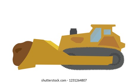 Heavy bulldozer machine icon, on white background.