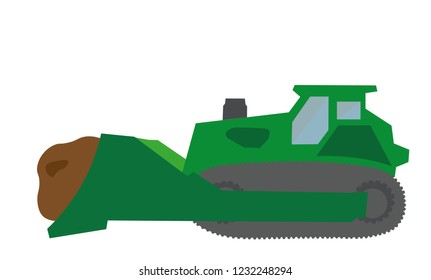Heavy bulldozer machine icon, on white background.