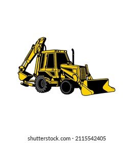 Heavy bulldozer machine icon, on white background, vector