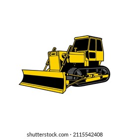 Heavy bulldozer machine icon, on white background, vector