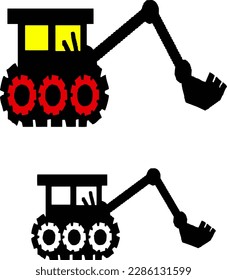 Heavy bulldozer machine monochrome icon, on white background, vector PNG