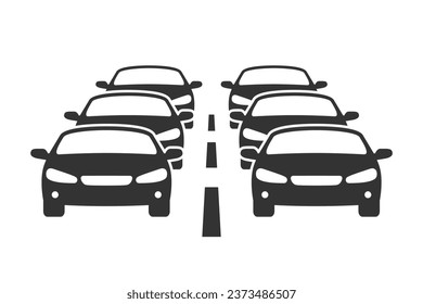 Icono gráfico de tráfico de coches pesados. Símbolo de atascos de tráfico. Firma aislada en el fondo blanco. Ilustración del vector