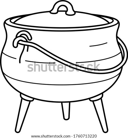 Heavy cast-iron pot with legs. Vector outline icon.