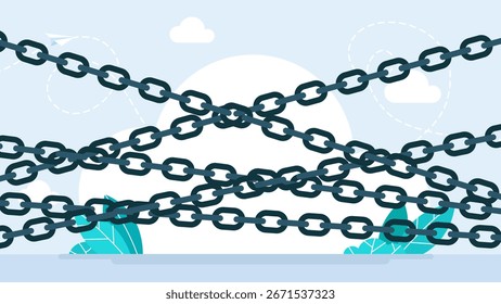 Heavy chains crossing chaotic. Chain icon set in flat style. Chain sign icon in flat style. Chained pattern. Braided ropes. Vector illustration