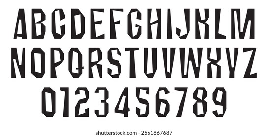 Heavy Chopped simple font on the theme of urbanism, stone, concrete, rock. Set of letters and numbers of the latin alphabet.