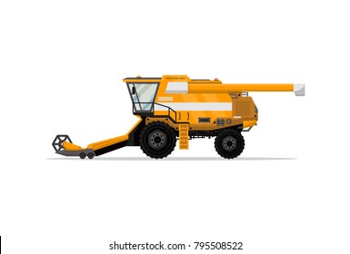 Heavy combine harvester isolated icon. Agricultural machinery for field work vector illustration. Rural industrial farm technics, comercial transport.