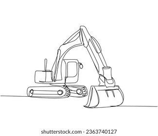 Equipo de construcción pesada, Excavador, cargador de retroexcavación, cargador de rastreo de una línea de arte. Dibujo continuo de línea de reparación, profesional, mano, persona, concepto, soporte, mantenimiento.