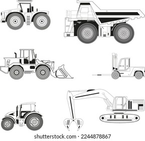 Heavy construction equipment. High detail vectors. Big set