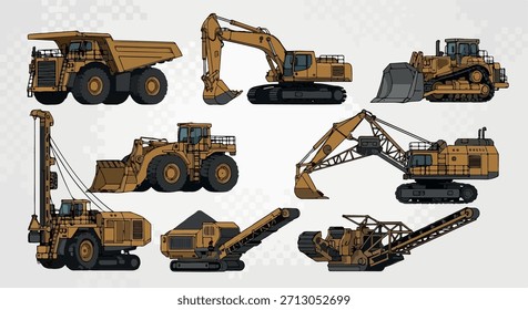 Heavy construction equipment set on a neutral background