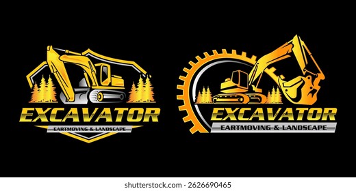 Heavy Construction Excavator Logo Design Template.