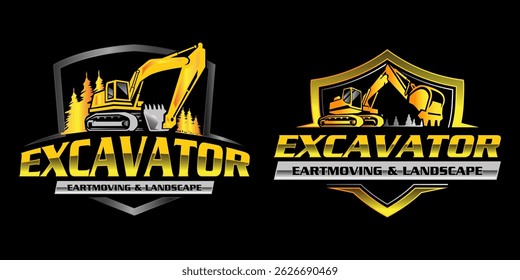 Heavy Construction Excavator Logo Design Template.
