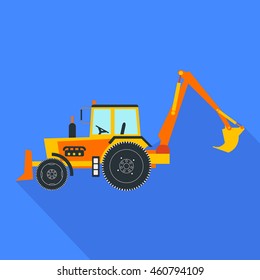 Heavy construction machine vector, Tractor illustration and excavator icon