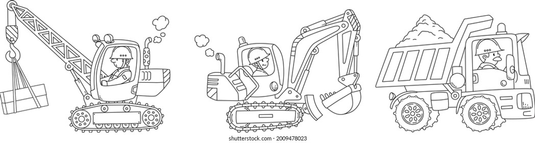 Heavy construction machinery. Cars with drivers