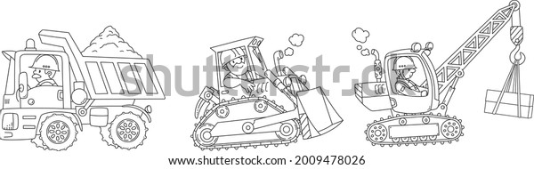 Heavy\
construction machinery. Cars with\
drivers