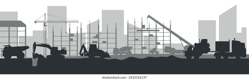 Schwere Baumaschinen in der Stadt. Vektorgrafik. EPS 10.