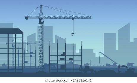 maquinaria de construcción pesada en la ciudad. Ilustración vectorial. Eps 10.