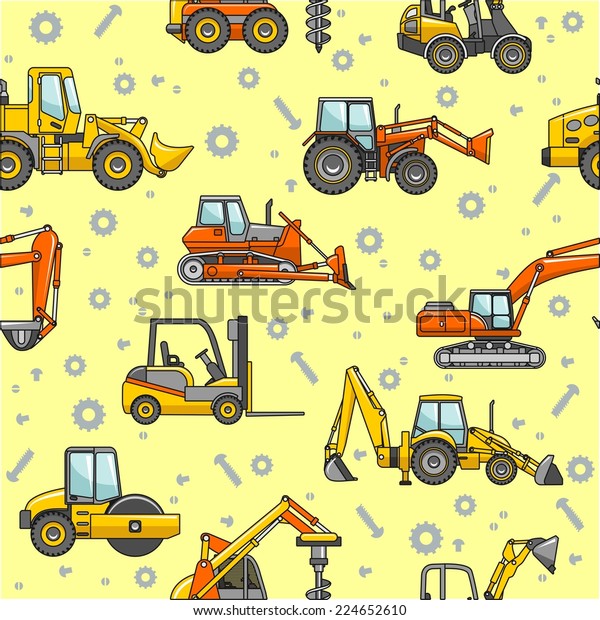Heavy Construction Machines Seamless Pattern Stock Vector (Royalty Free ...
