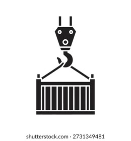 heavy crane hook lifting shipping container vector icon logistics maritime transport port terminal cargo freight industrial export import ship harbor trade load dock