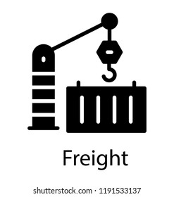 Heavy crane lifting freight containers illustrating icon for container crane