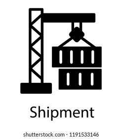 Heavy crane lifting freight containers illustrating icon for container crane