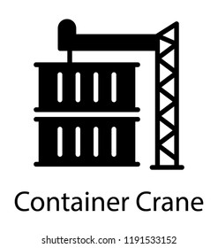 Heavy crane lifting freight containers illustrating icon for container crane
