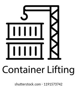 Heavy crane lifting freight containers illustrating icon for container crane
