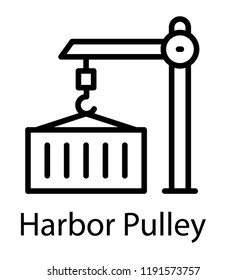 Heavy crane lifting freight containers illustrating icon for container crane