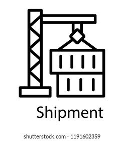 Heavy crane lifting freight containers illustrating icon for container crane