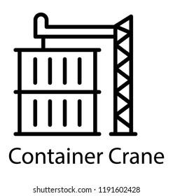 Heavy crane lifting freight containers illustrating icon for container crane