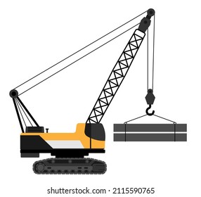 Heavy crane for moving heavy loads on construction site in flat. Industrial machinery and equipment. Vector Isolated on white back