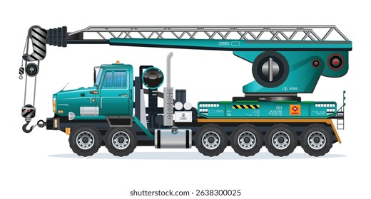 Heavy Crane truck vehicle towing hook heavy cargo car 3D vector illustration
