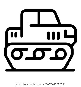Heavy crawler tractor driving on construction site, simple black and white line icon