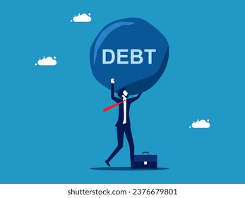 Heavy debt. Businessman carries debt stones. vector 