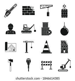 Heavy demolition work icons set. Simple set of heavy demolition work vector icons for web design on white background