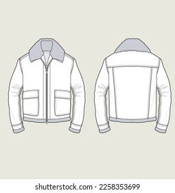 heavy denim winter jacket for men flat sketch illustration