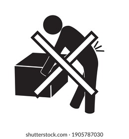 Heavy do not lift icon, Person Lifting in Prohibit, Packaging Symbol