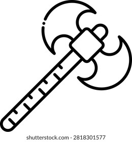 Heavy double-headed battle axe with a sturdy wooden handle. This lethal weapon illustrates medieval infantry combat and barbarian warfare. Perfect for fantasy weapon catalogs and historical military studies.