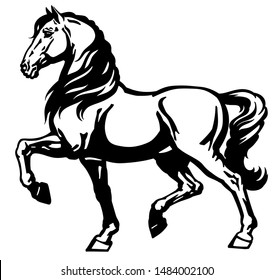 Heavy draft horse side view. Black and white vector