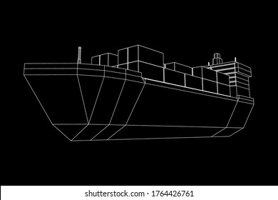 Schweres Trockenfrachtschiff von Massengutschiffen mit Frachtcontainern. Wireframe Low-Poly-Mesh, Vektorgrafik.