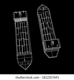 Heavy dry cargo ship of bulk carrier with freight containers. Wireframe low poly mesh vector illustration.
