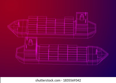 Schweres Trockenfrachtschiff von Massengutschiffen mit Frachtcontainern. Wireframe Low-Poly-Mesh, Vektorgrafik.
