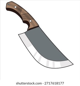 Heavy duty butcher cleaver vector art with a black textured blade and wooden handle. Featuring a hole for hanging, perfect for meat markets and restaurant menu designs.