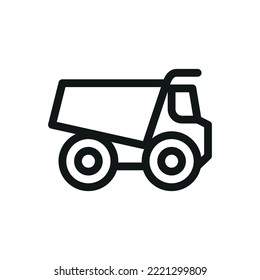 Heavy duty dumper truck isolated icon, heavy duty tipper truck outline vector symbol with editable stroke