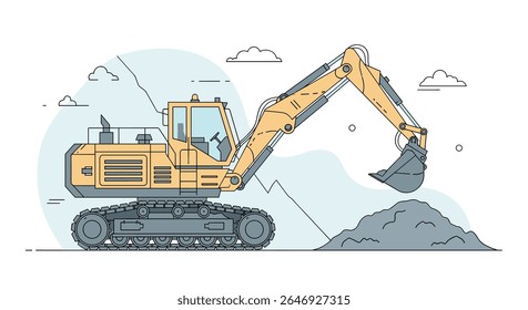 Heavy Duty Excavator Machine Digging Dirt Pile Construction Site Industrial Heavy Equipment Transportation Load Moving Earthwork